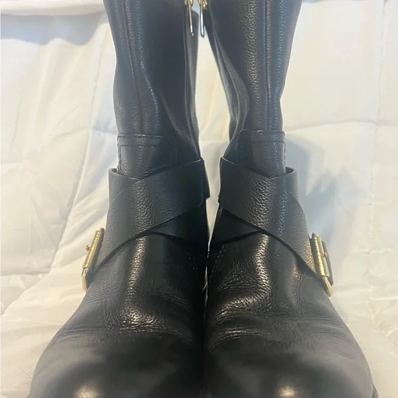 Vince Camuto Black Leather Calf Length Boots - Picture 3 of 5